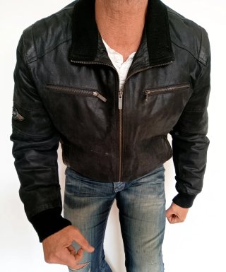 Chaqueta Bomber Cuero L Negro
