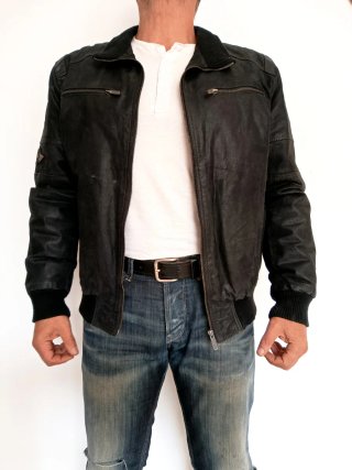 Chaqueta Bomber Cuero L Negro