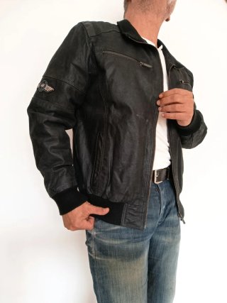 Chaqueta Bomber Cuero L Negro