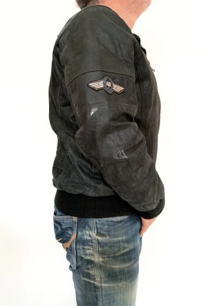 Chaqueta Bomber Cuero L Negro