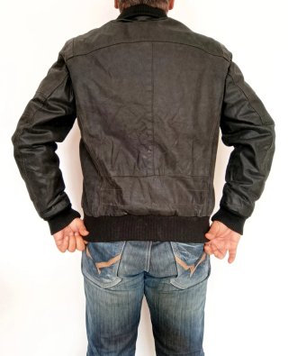 Chaqueta Bomber Cuero L Negro