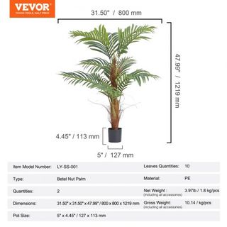 Árbol de Palma Artificial, Planta Falsa de 4 PIES de Altura, Material PE Seguro y Protección Antivuelco, Planta de Bajo Mantenimiento, Árbol Falso Verde Realista para Decoración de Oficina en Casa...
