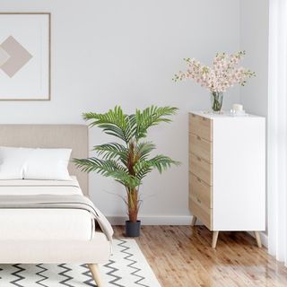 Árbol de Palma Artificial, Planta Falsa de 4 PIES de Altura, Material PE Seguro y Protección Antivuelco, Planta de Bajo Mantenimiento, Árbol Falso Verde Realista para Decoración de Oficina en Casa...