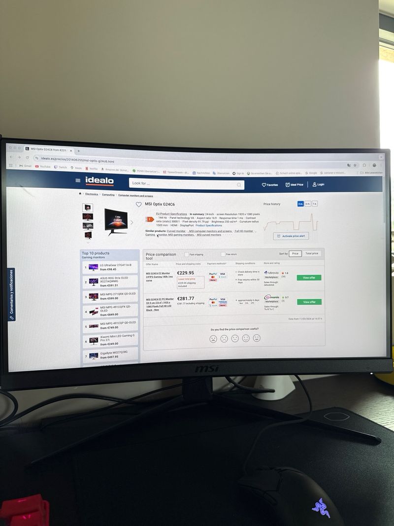 Monitor Curvo MSI G24C6 24 144Hz afbeelding 3