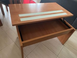 Mesa centro elevable madera y cristal