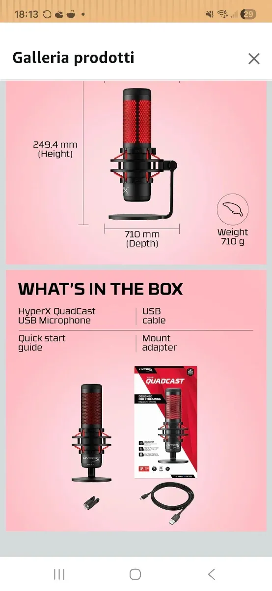 Microfono HyperX Quadcast Negro/Rojo afbeelding 4