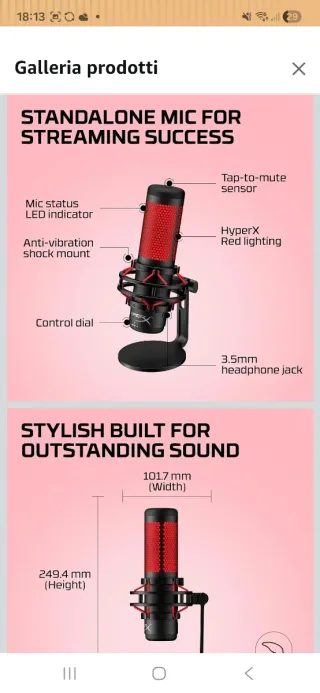 Microfono HyperX Quadcast Nero/Rosso