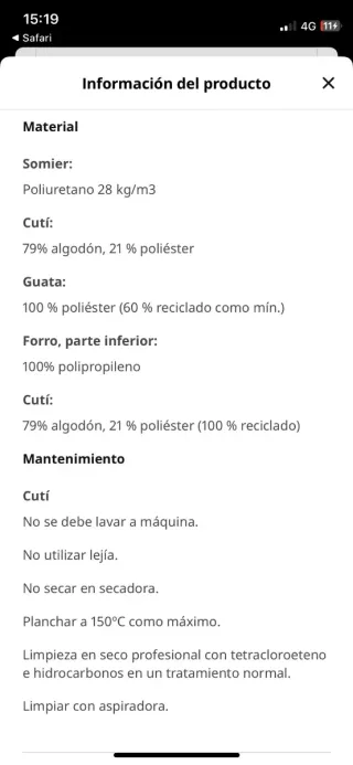 Colchón plegable Ikea LYCKSELE LÖVÅS 140x188