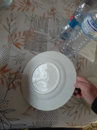 12 Platos de cerámica con borde dorado