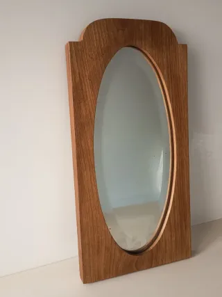 Espejo antiguo madera ovalado biselado