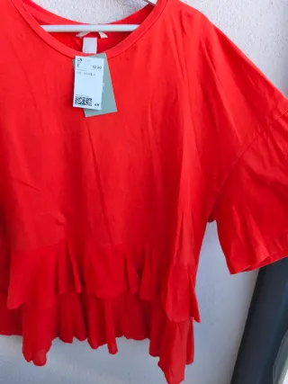 Camiseta H&M Naranja Volantes Talla L rojo anaranj