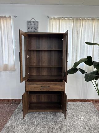 Aparador vitrina 4 puertas madera y cristal
