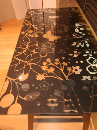 Mesa escritorio cristal negro floral