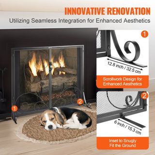 Pantalla de Chimenea de 2 Paneles con Puerta, Pantalla de Chimenea de Malla de Hierro Resistente, Cubierta de Protección contra Chispas de 990(L) x802(H)MM, Instalación Simple, Rejilla de Fuego In...