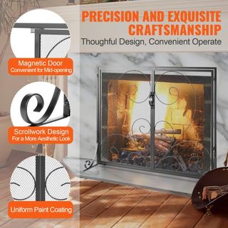 Pantalla de Chimenea de 2 Paneles con Puerta, Pantalla de Chimenea de Malla de Hierro Resistente, Cubierta de Protección contra Chispas de 990(L) x802(H)MM, Instalación Simple, Rejilla de Fuego In...