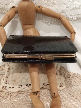 Cartera Piel Serpiente Negra Vintage