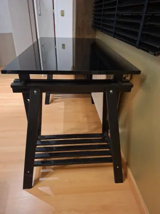 Mesa escritorio cristal negro y madera