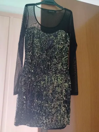 Vestido EXQUISISS negro y rosa