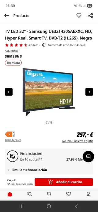TV Samsung 32 HD T4300, NUEVO SIN ABRIR