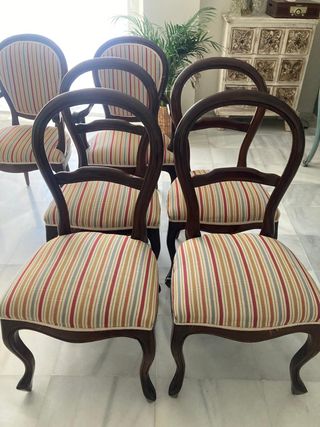 Juego 6 Sillas Madera Tapizadas Rayas