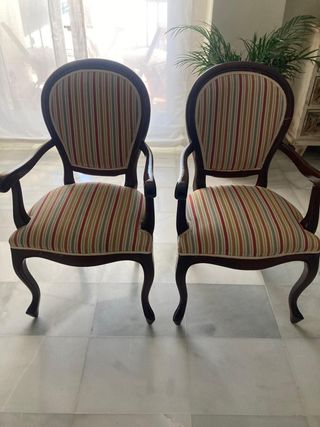 Juego 6 Sillas Madera Tapizadas Rayas