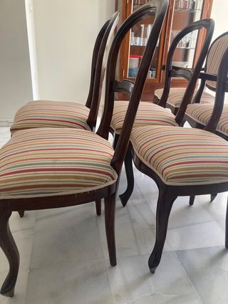 Juego 6 Sillas Madera Tapizadas Rayas