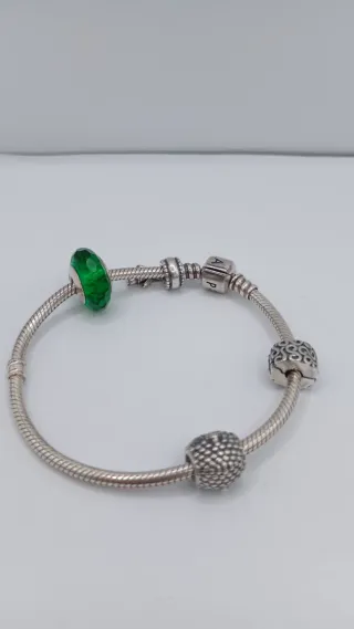 Pulsera Pandora Plata con Charm Verde