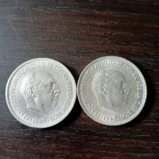 2 Monedas 5 Pesetas 1949 Franco Caudillo
