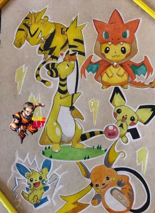 Disegno Pokemon: Pikachu, Raichu, Ampharos