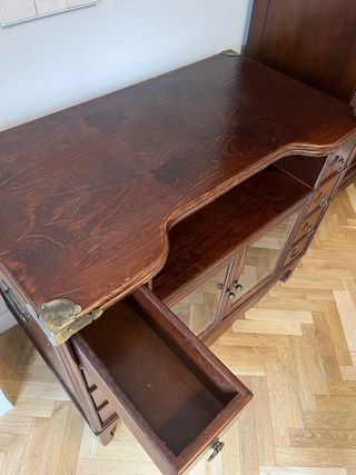 Mesa TV madera con cajones y puertas cristal