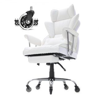 Silla de Oficina Reclinable con Reposapiés, Silla de Oficina Ancha de PU de Alta Resistencia, Sillas de Oficina Ejecutivas Grandes y Altas con Soporte Lumbar, Base de Metal Fuerte, Ruedas Silencio...