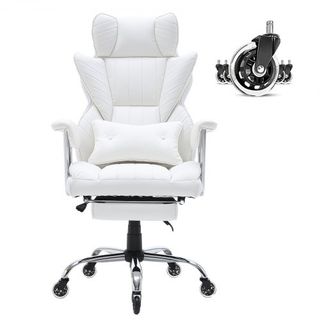 Silla de Oficina Reclinable con Reposapiés, Silla de Oficina Ancha de PU de Alta Resistencia, Sillas de Oficina Ejecutivas Grandes y Altas con Soporte Lumbar, Base de Metal Fuerte, Ruedas Silencio...
