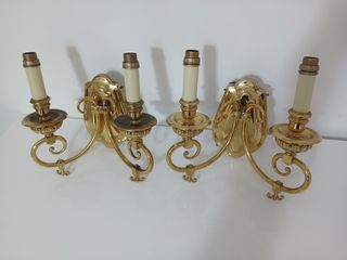 Coppia Applique Vintage Ottone Dorato 2 Luci