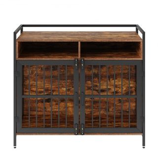 Crate de Estilo Muebles con Almacenamiento, Crate de 104.1 cm para Perros Grandes con Puertas Dobles, Jaula de Madera para Perros Grandes/Medianos en Interior, Soporta hasta 31.8 kg, Marrón Rústico