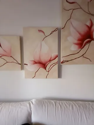 Conjunto cuadros rústicos flores beige/rosa