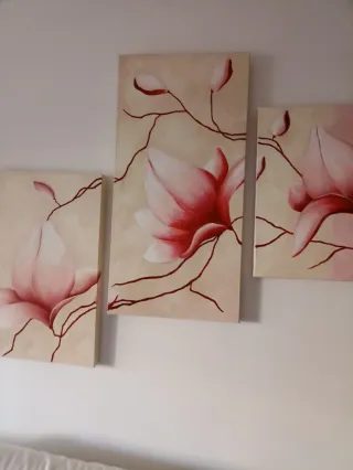 Conjunto cuadros rústicos flores beige/rosa