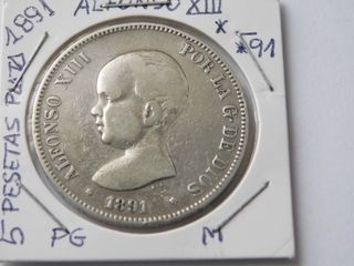 5 Pesetas Alfonso XIII 1891 Plata