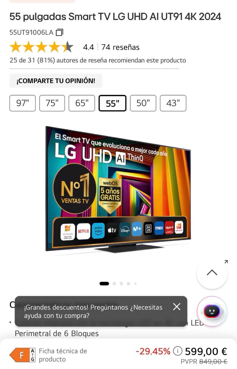 Smart TV LG UHD 4K 55 139cm