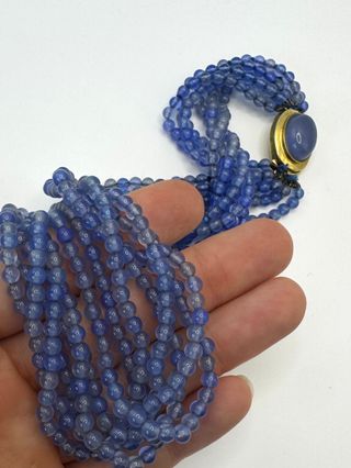 Collana multi filo agata blu oro vintage