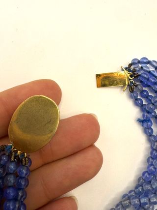 Collana multi filo agata blu oro vintage