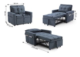 Sofá Cama 1 Plaza Azul/Gris