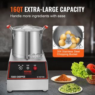 Procesador de Alimentos y Picadora de Verduras, 16 Cuartos, Procesador de Alimentos de Acero Inoxidable de Grado Alimenticio de 1400W con 2 Cuchillas en S Adicionales, Multifuncional para Picar Ve...