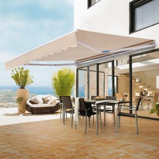 Toldo Retráctil Manual, Toldo de Patio Exterior de 10 x 8 pies, Sombra Retráctil, Toldo de Ventana y Puerta de Patio de Poliéster Resistente al Agua con Manivela para Jardín, Balcón