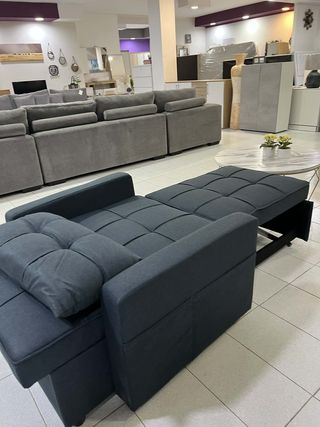 Sofá Cama 1 Plaza Azul/Gris