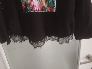 Camiseta negra lentejuelas mujer Talla M