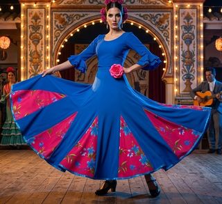 Falda Flamenca Sevillana Azul y Rosa