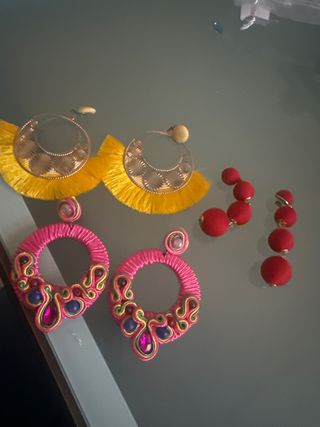 Pendientes Aro Flamenca Rosa y Amarillo
