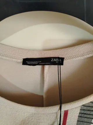 Vestito Zara Beige con Fantasia Floreale e Quadri