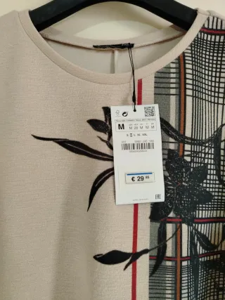 Vestito Zara Beige con Fantasia Floreale e Quadri