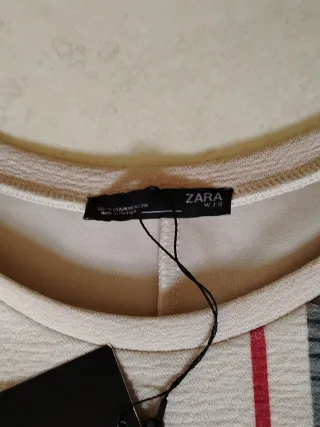 Vestito Zara Beige con Fantasia Floreale e Quadri